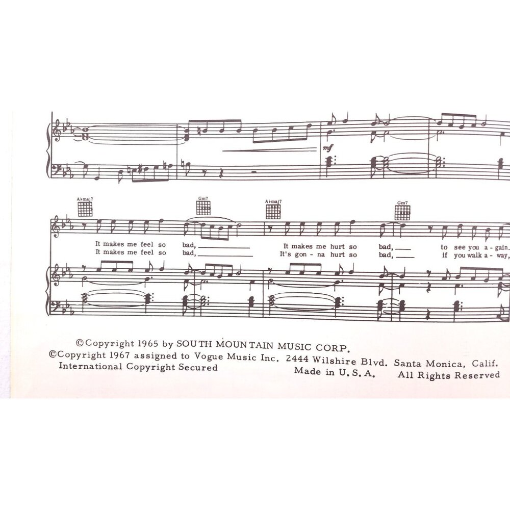 Vintage Hurt So Bad Sheet Music Randazzo Hart Wilding 1967 Lettermen Ronstadt - Picture 3 of 3